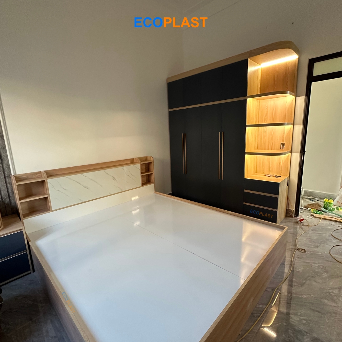 Combo nội thất phòng ngủ được thi công từ tấm ECOPLAST LUX01 & LUX02